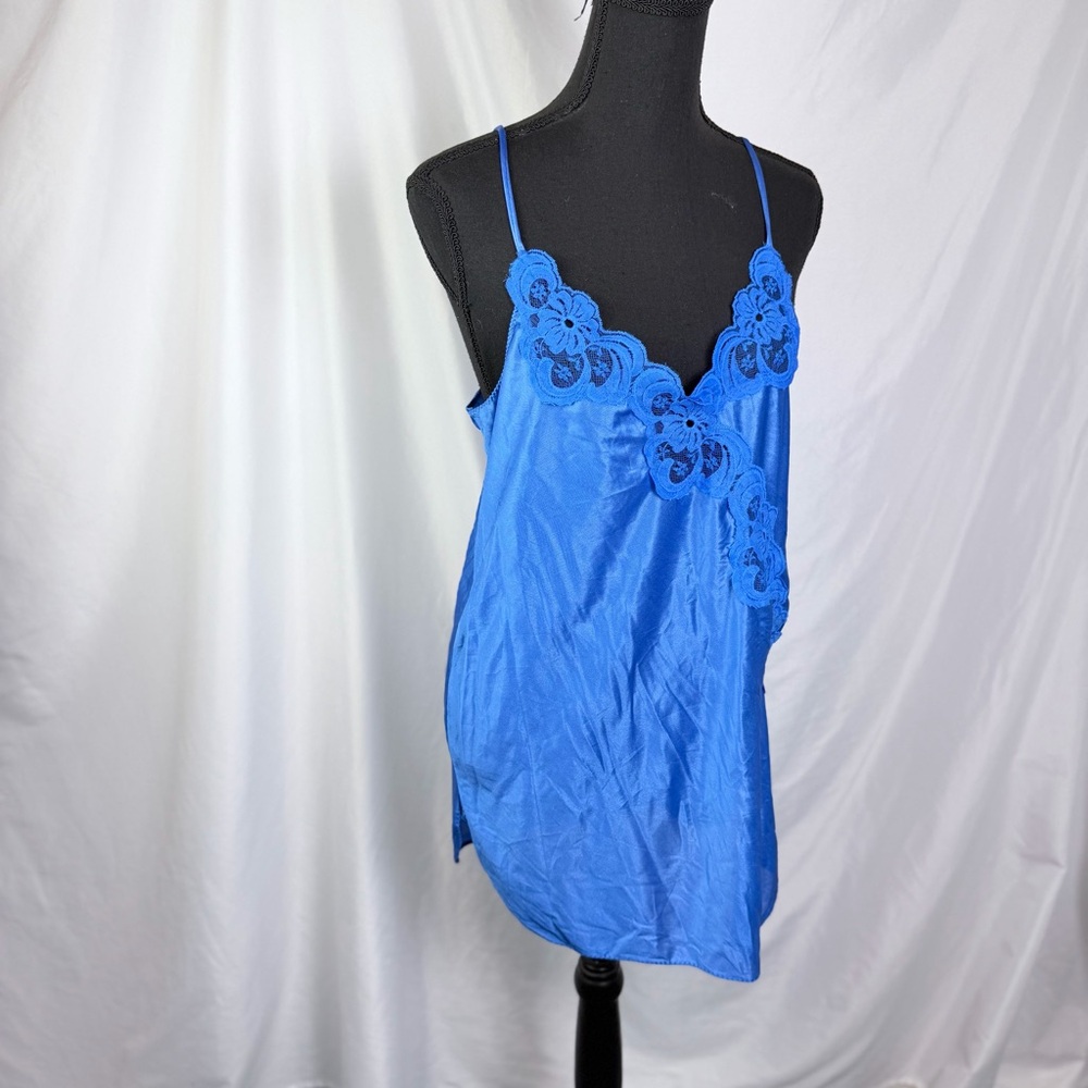 Vintage Janice Lee Blue Lace Trim Slip Nightgown Size L | Fantasy Nightwear - Picture 8 of 10